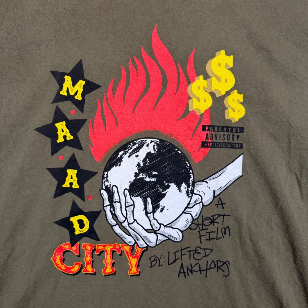 Lifted Anchors MAAD City Graphic T-Shirt Olive Green Nobody Pray For Me XL Mens - Picture 7 of 13
